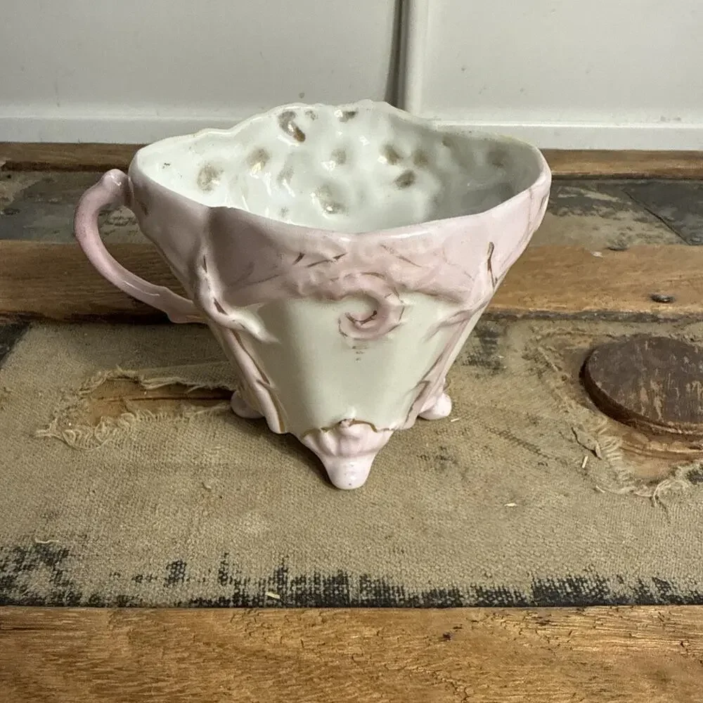 Antique Victorian Footed Porcelain Teacup 3D Yellow Pansy Floral Mug